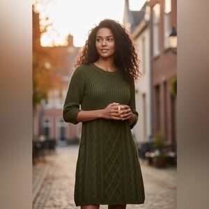 Pink Rose - EC -  Forest Green Cable Knit Dress